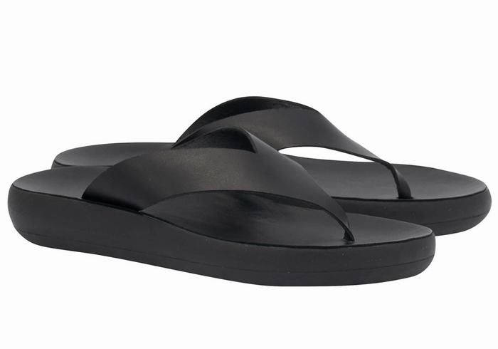 Women Ancient Greek Sandals Charys Comfort Flip Flops Black | WOM8980LV