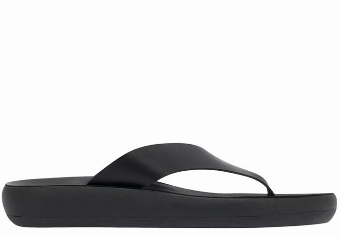 Women Ancient Greek Sandals Charys Comfort Flip Flops Black | WOM8980LV