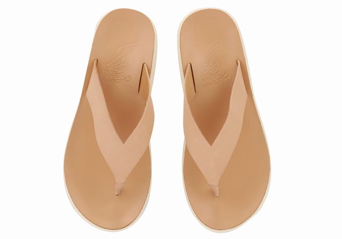 Women Ancient Greek Sandals Charys Comfort Flip Flops Beige | YTU3522AV