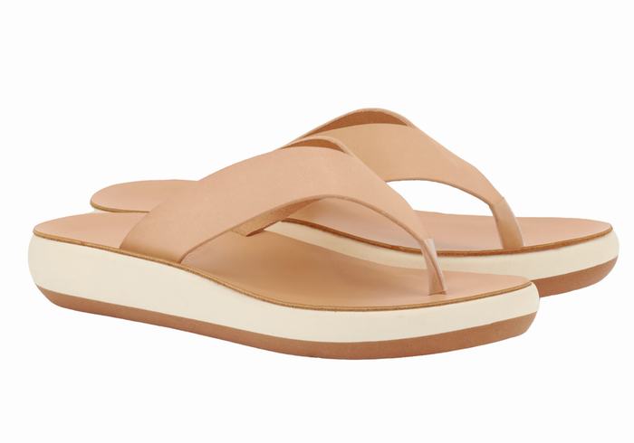 Women Ancient Greek Sandals Charys Comfort Flip Flops Beige | YTU3522AV