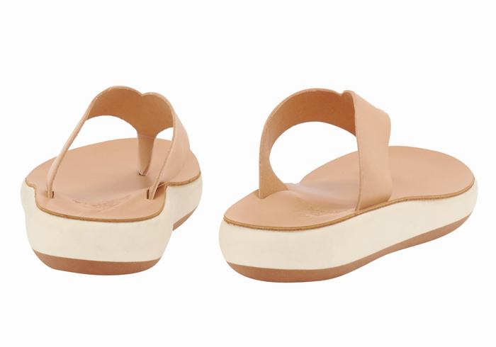 Women Ancient Greek Sandals Charys Comfort Flip Flops Beige | YTU3522AV