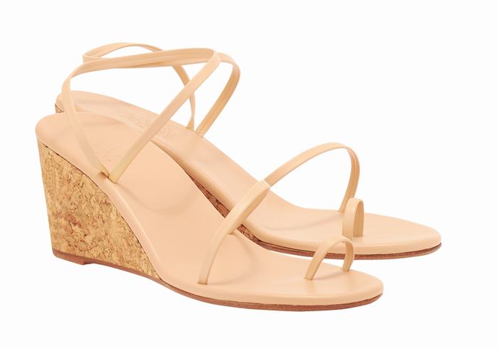 Women Ancient Greek Sandals Chora Mid Wedge Sandals Beige | CKW9985RX