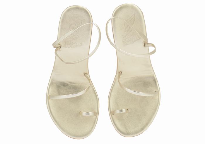 Women Ancient Greek Sandals Chora Mid Wedge Sandals Gold White | LYM4197FF