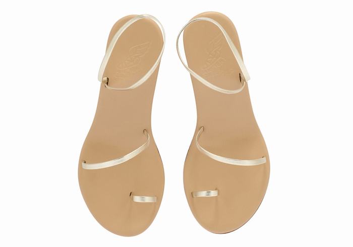 Women Ancient Greek Sandals Chora Mid Wedge Sandals Gold White | BEI946MS