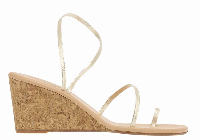 Women Ancient Greek Sandals Chora Mid Wedge Sandals Gold White | BEI946MS