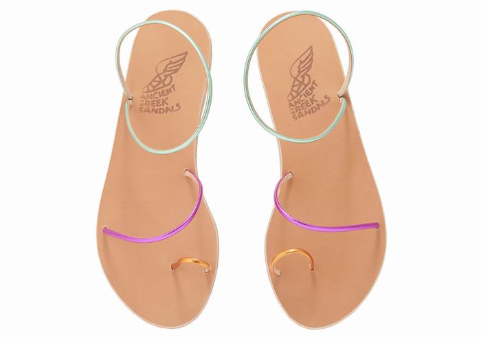 Women Ancient Greek Sandals Chora Toe-Post Sandals Gold Purple Green | XQY7013BT