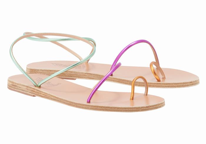 Women Ancient Greek Sandals Chora Toe-Post Sandals Gold Purple Green | XQY7013BT