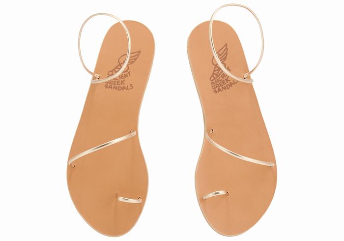 Women Ancient Greek Sandals Chora Toe-Post Sandals Gold White | RSI6319QH