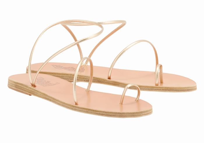 Women Ancient Greek Sandals Chora Toe-Post Sandals Gold White | RSI6319QH