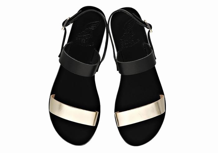 Women Ancient Greek Sandals Clio Back-Strap Sandals Black Gold White | PXN7042IB