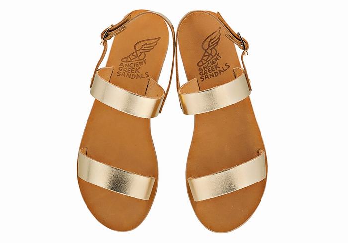 Women Ancient Greek Sandals Clio Back-Strap Sandals Gold White | VZR9978EC