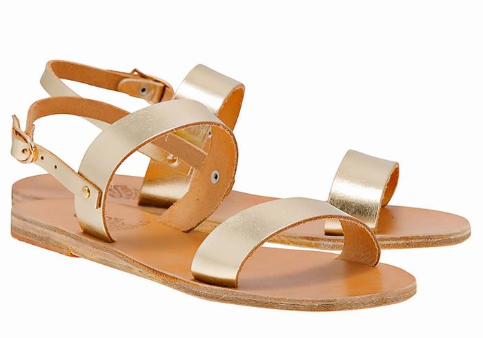 Women Ancient Greek Sandals Clio Back-Strap Sandals Gold White | VZR9978EC