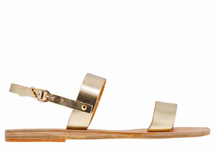 Women Ancient Greek Sandals Clio Back-Strap Sandals Gold White | VZR9978EC