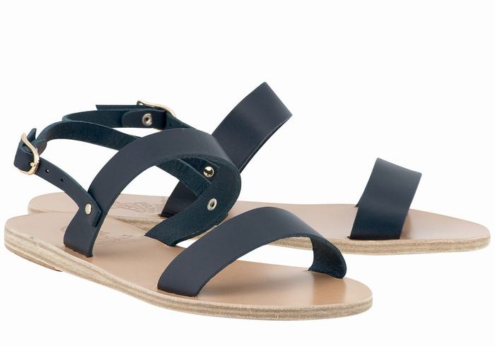 Women Ancient Greek Sandals Clio Back-Strap Sandals Dark Blue | WVU1883YX