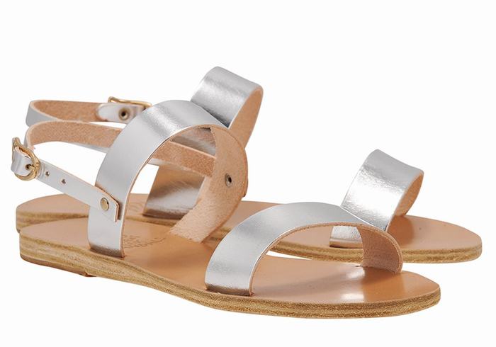 Women Ancient Greek Sandals Clio Back-Strap Sandals Silver | KIF25100TR