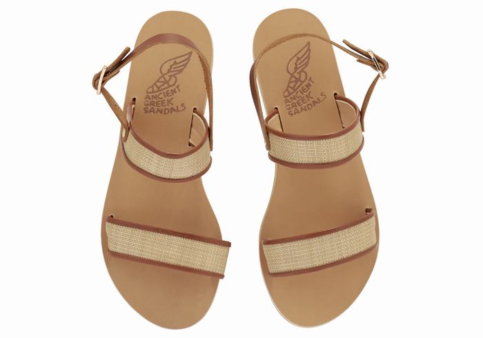 Women Ancient Greek Sandals Clio Casual Sandals Beige Brown | WOU9915AW