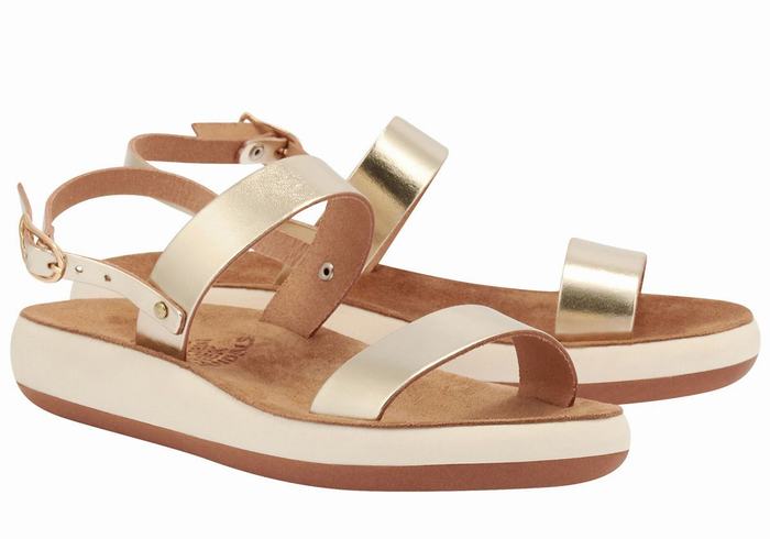 Women Ancient Greek Sandals Clio Comfort Casual Sandals Gold White | XLQ8566LO