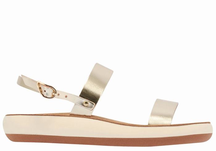 Women Ancient Greek Sandals Clio Comfort Casual Sandals Gold White | XLQ8566LO