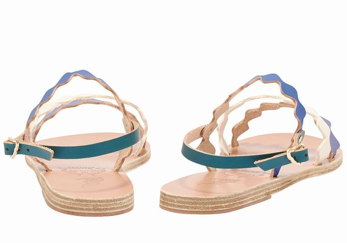 Women Ancient Greek Sandals Clio Onda Back-Strap Sandals Blue White | VBT9157KJ