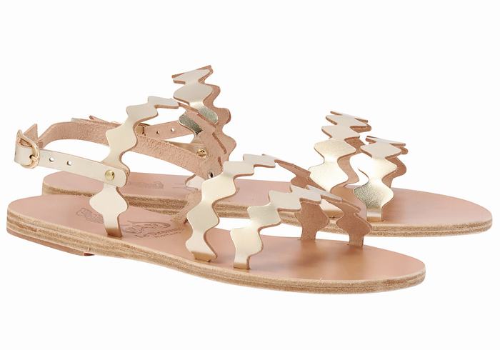 Women Ancient Greek Sandals Clio Onda Back-Strap Sandals Gold White | UXK1161TC