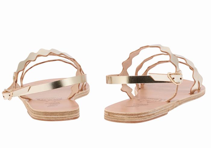 Women Ancient Greek Sandals Clio Onda Back-Strap Sandals Gold White | UXK1161TC