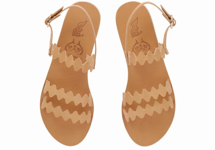 Women Ancient Greek Sandals Clio Onda Back-Strap Sandals Beige | AUS5958ZM