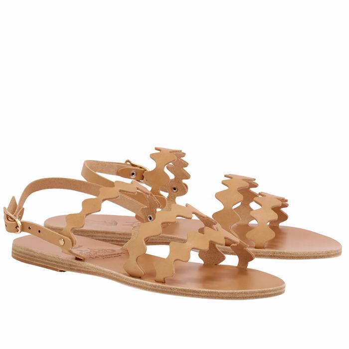 Women Ancient Greek Sandals Clio Onda Back-Strap Sandals Beige | AUS5958ZM