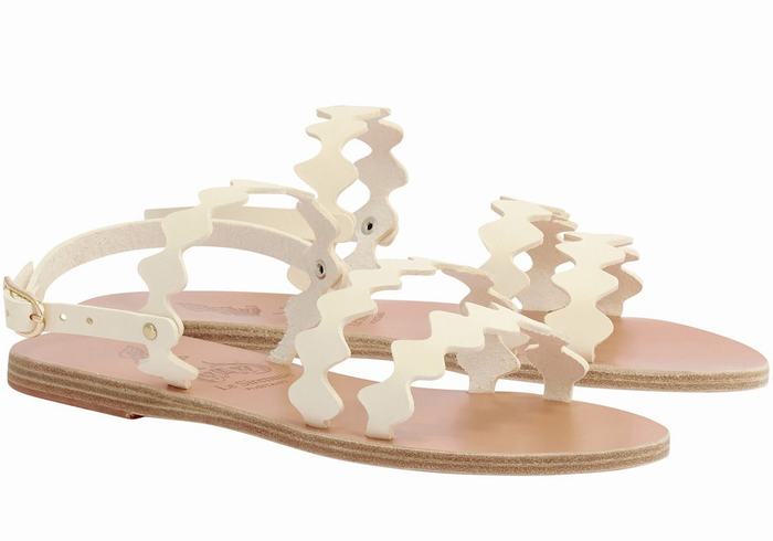 Women Ancient Greek Sandals Clio Onda Leather Back-Strap Sandals White | HYH8748AA