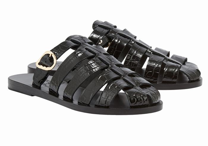 Women Ancient Greek Sandals Cosmia Fisherman Sandals Black | DMD7576XQ