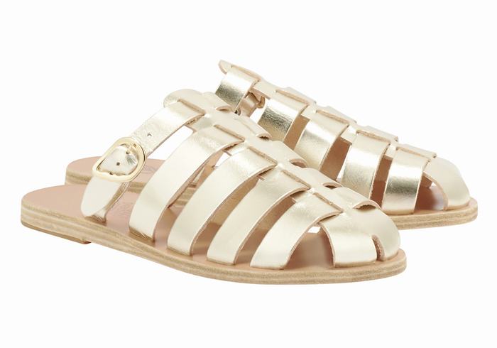 Women Ancient Greek Sandals Cosmia Fisherman Sandals Gold White | TBR4214NP