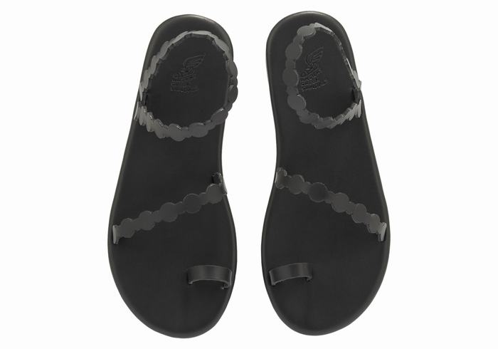 Women Ancient Greek Sandals Cronos Toe-Post Sandals Black | CCW5679SX