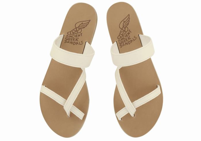 Women Ancient Greek Sandals Daphnae Leather Slide Sandals White | BFE3078VW