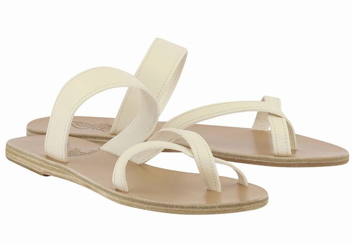 Women Ancient Greek Sandals Daphnae Leather Slide Sandals White | BFE3078VW