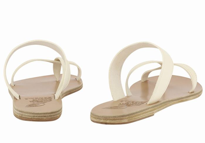 Women Ancient Greek Sandals Daphnae Leather Slide Sandals White | BFE3078VW