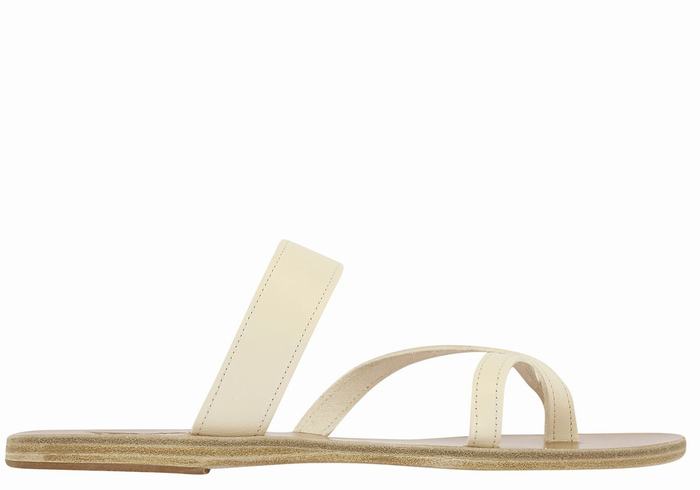 Women Ancient Greek Sandals Daphnae Leather Slide Sandals White | BFE3078VW