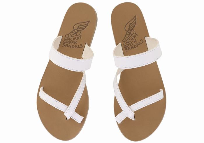 Women Ancient Greek Sandals Daphnae Leather Slide Sandals White | CYJ9396RY