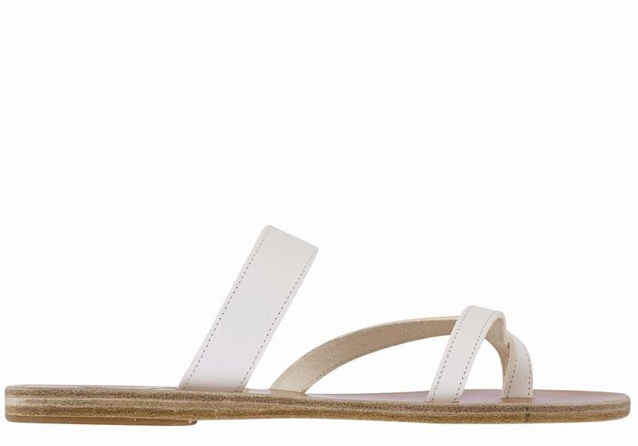 Women Ancient Greek Sandals Daphnae Leather Slide Sandals White | CYJ9396RY