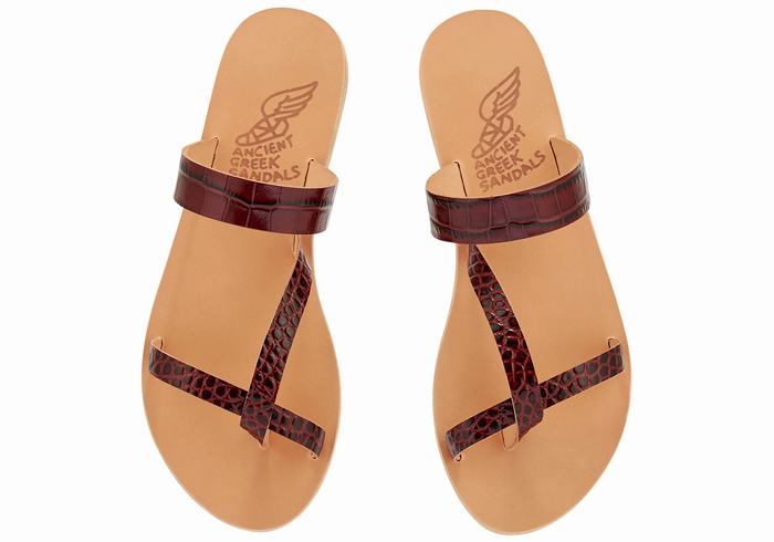 Women Ancient Greek Sandals Daphnae Slide Sandals Dark Red Black | ZOS473DN