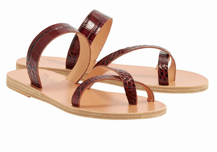 Women Ancient Greek Sandals Daphnae Slide Sandals Dark Red Black | ZOS473DN