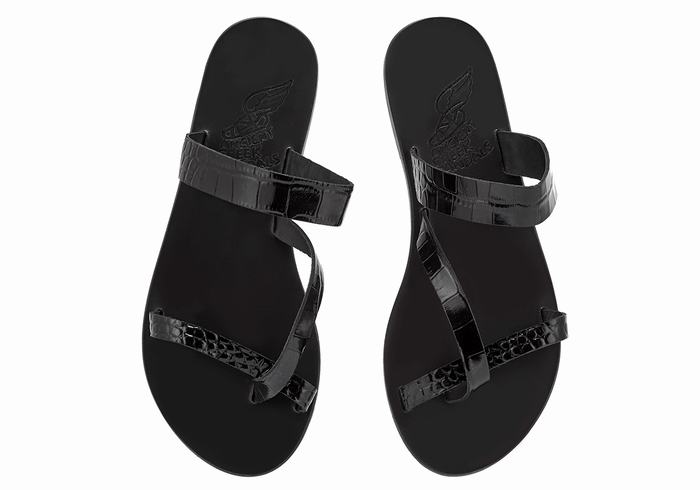 Women Ancient Greek Sandals Daphnae Slide Sandals Black | POB6424VC