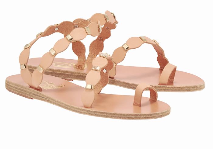 Women Ancient Greek Sandals Dauxerre Toe-Post Sandals Beige Gold | ZTO1387JY