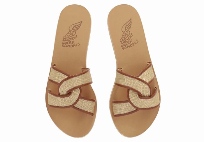 Women Ancient Greek Sandals Desmos Slide Sandals Beige Brown | MNS4781HW