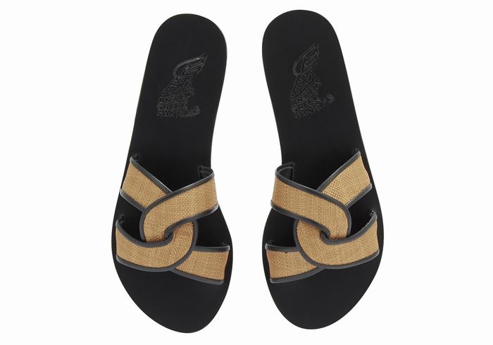 Women Ancient Greek Sandals Desmos Slide Sandals Brown Black | JKC1220WH