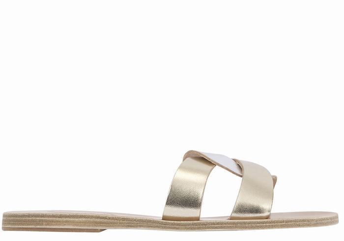 Women Ancient Greek Sandals Desmos Slide Sandals Gold White Silver | GBB8611RZ