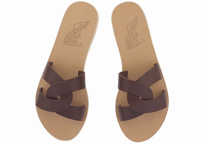 Women Ancient Greek Sandals Desmos Slide Sandals Coffee | SRF7041ZM