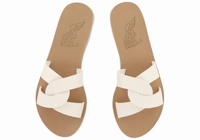 Women Ancient Greek Sandals Desmos Slide Sandals White | YYW2853JB