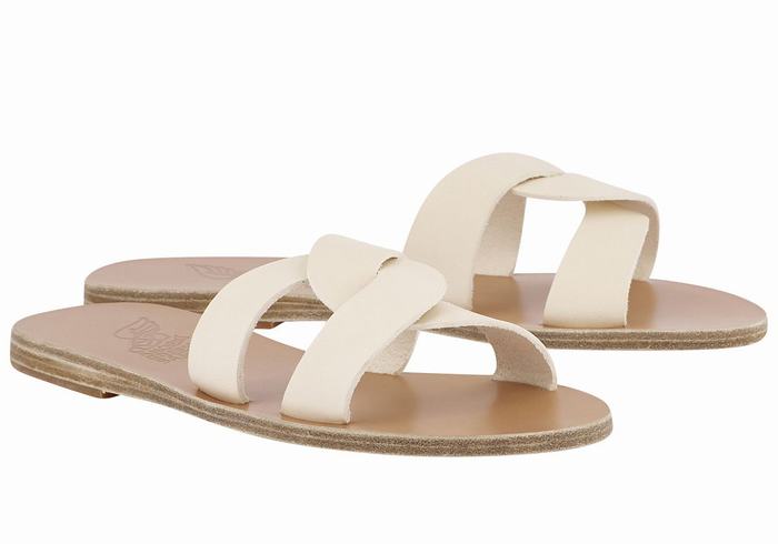 Women Ancient Greek Sandals Desmos Slide Sandals White | YYW2853JB