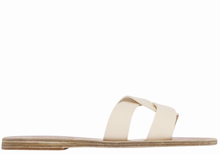 Women Ancient Greek Sandals Desmos Slide Sandals White | YYW2853JB