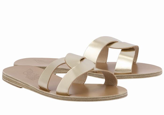 Women Ancient Greek Sandals Desmos Slide Sandals Gold White | XET3053AO