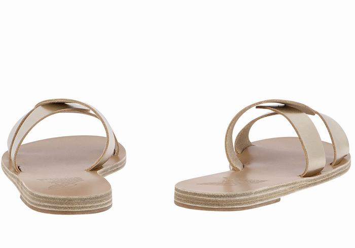 Women Ancient Greek Sandals Desmos Slide Sandals Gold White | XET3053AO